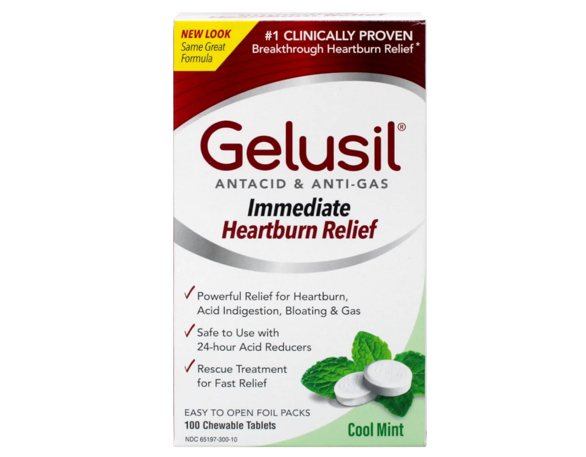 100 Tablets Antacid Anti-Gas Tablets Cool Mint M565093