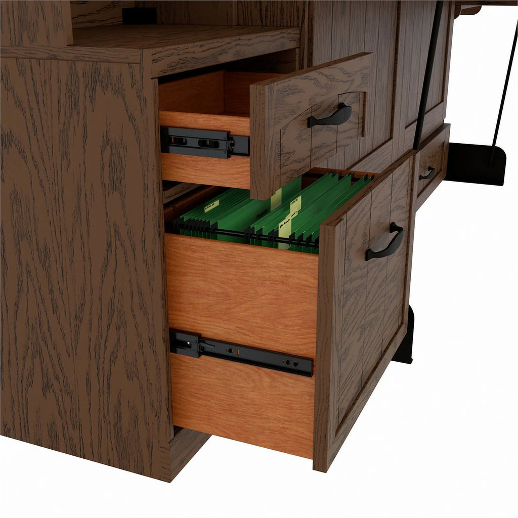 Brown Wood Queen Murphy Wall Desk Bed with Shelf Storage Y315