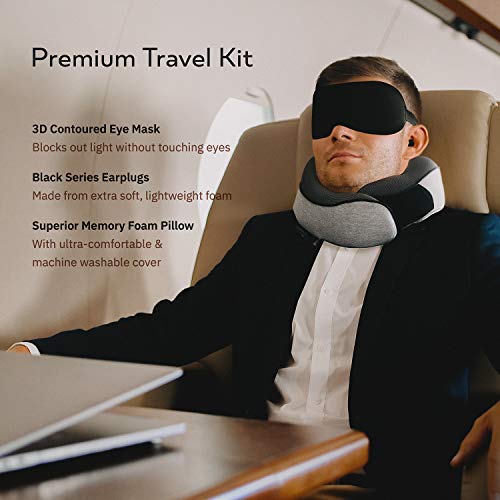 Orthopedic Memory Foam Travel Neck Pillow Set with Eye Masks, Earplugs, and Mesh Bag Y1262