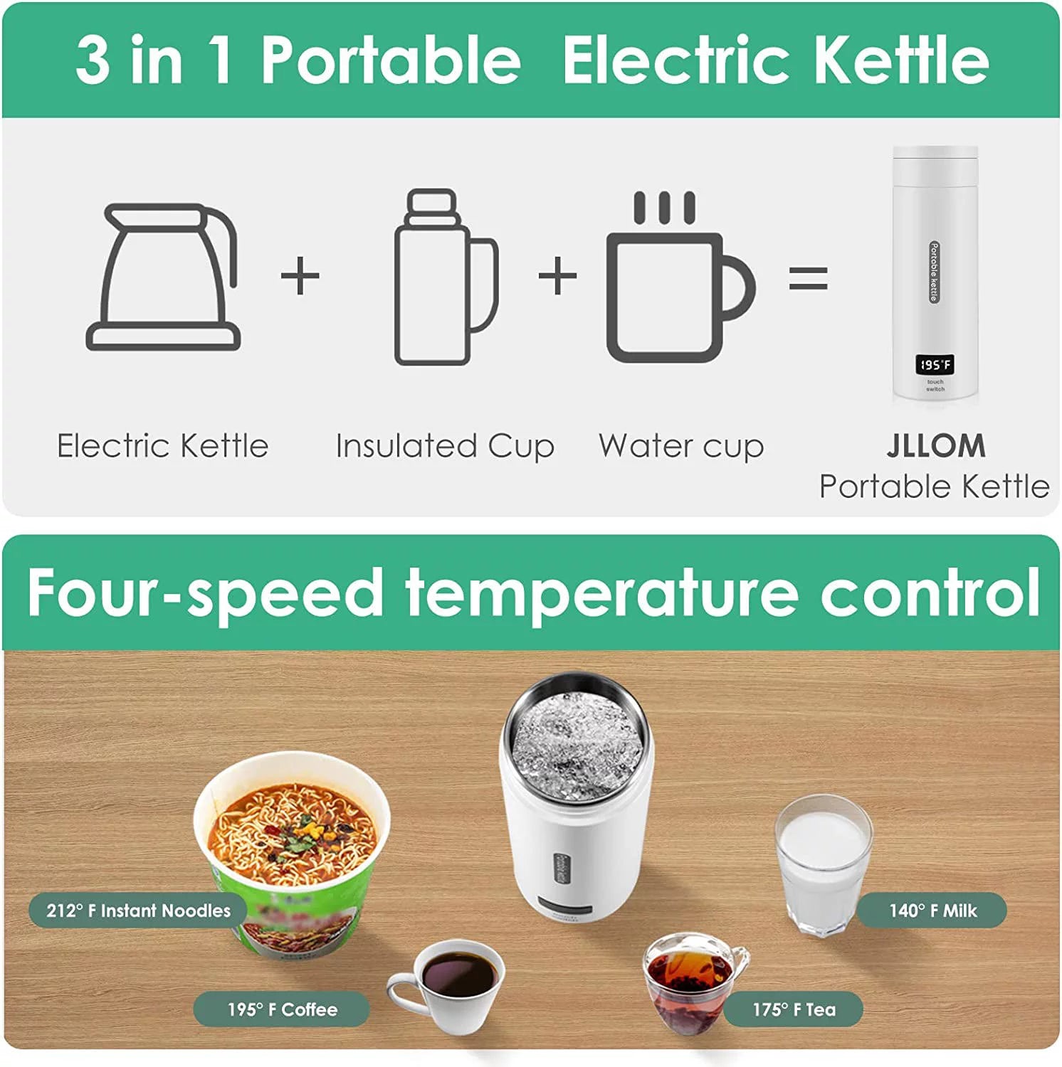 Portable Electric Kettle, 380ML Small Mini 304 Stainless Hot Water Maker F8229