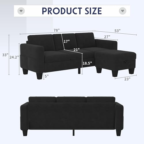 Beige 3-Seat L-Shaped Sectional Sofa with Storage Ottoman B1044