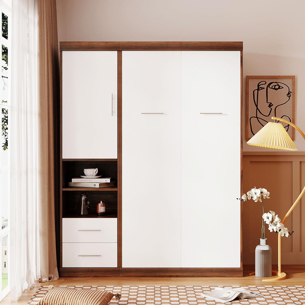 Twin Size Murphy Bed with Cabinet Gray T7150