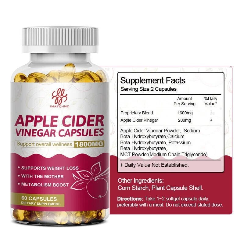 Apple Cider Vinegar Capsules 1800mg 60 Count S2193