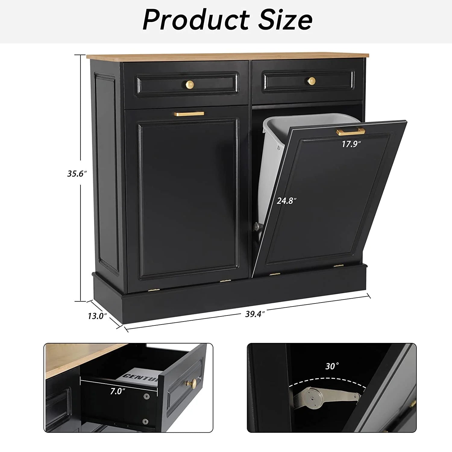Black Double Tilt Out Trash Cabinets with Drawers Wooden Recycling Cabinet H4627