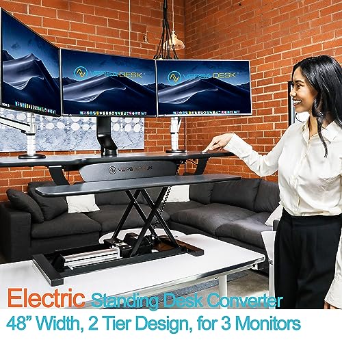Black Electric Standing Desk Converter with Keyboard Tray and USB Port C750