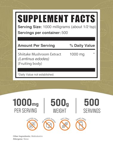 Shiitake Mushroom Extract Powder, 1000mg per Serving, 500g (1.1 lbs) L8367