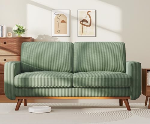 Green Corduroy Loveseat Sofa with Solid Wood Q314