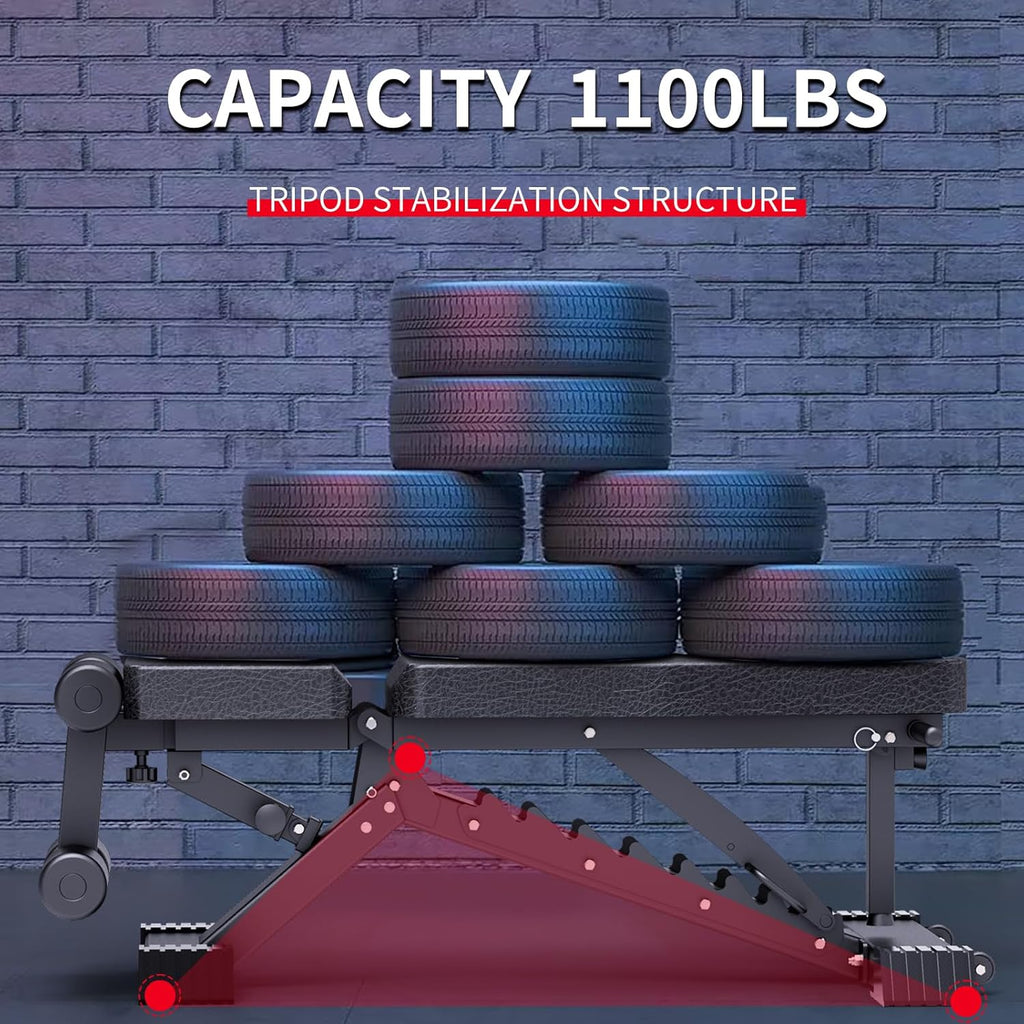 Adjustable Weight Bench, 1100 LB Capacity Heavy-duty Foldable Flat/Incline/Decline Exercise Bench U99140