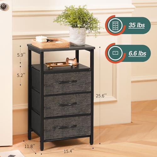 Grey Nightstand with 3 Fabric Drawers and Charging Station C832