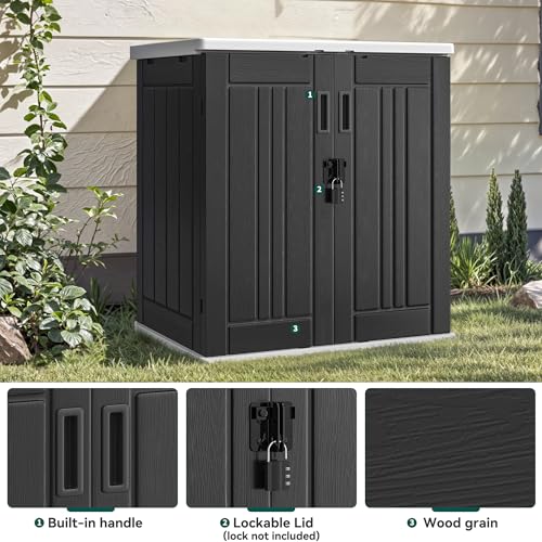 Outdoor Storage Cabinet with 2 Shelves, Waterproof Resin Lockable 15 cu. ft. Storage Shed, Dark Gray P176324
