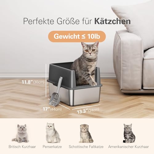 Stainless Steel Litter Box with High Sides 17" L x 13.3" W x 11.8" H White C756075