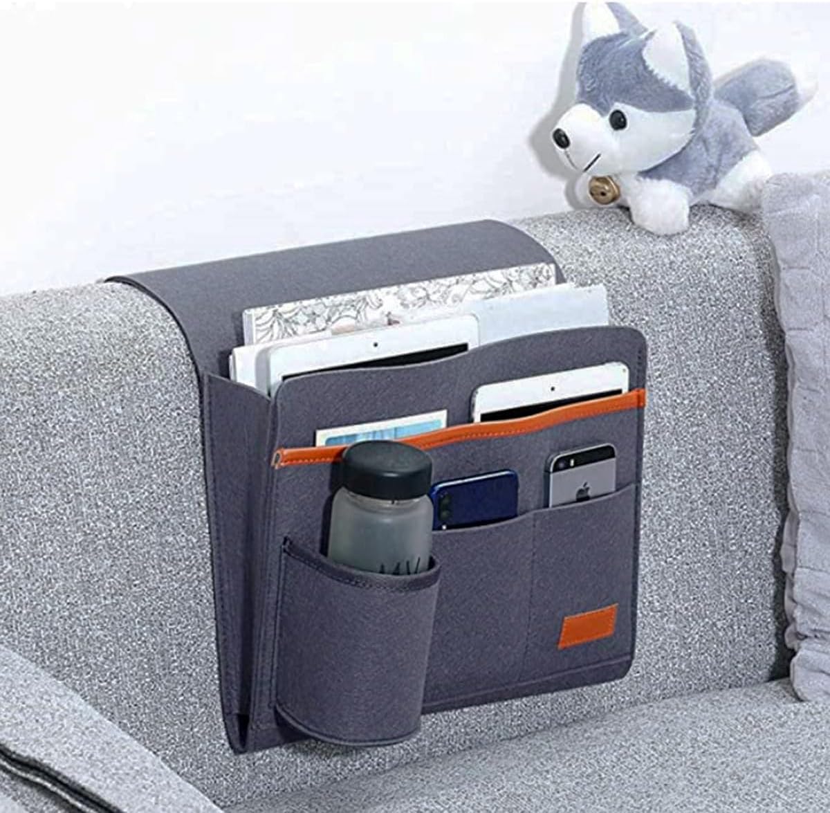 Deep Gray Felt Bedside Caddy with 5 Pockets D8921