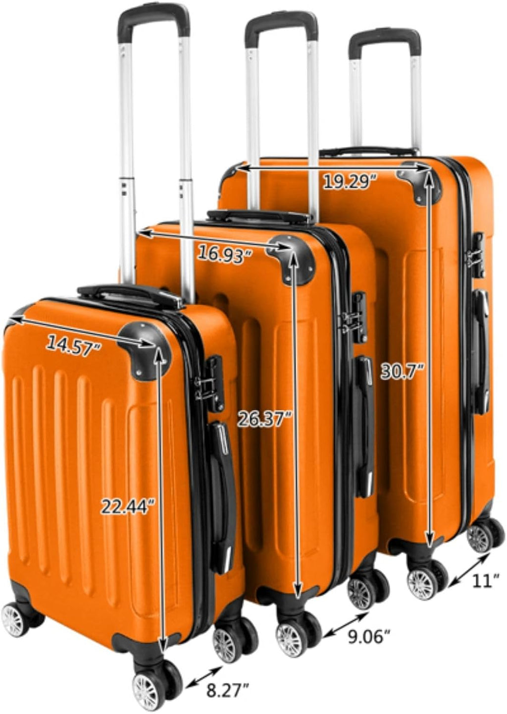 3 Piece Set Hardside Roller Suitcase 20" / 24" / 28" Set, Orange, Blue O77292