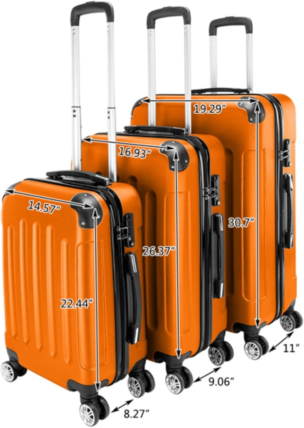 3 Piece Set Hardside Roller Suitcase 20" / 24" / 28" Set, Orange, Blue O77292