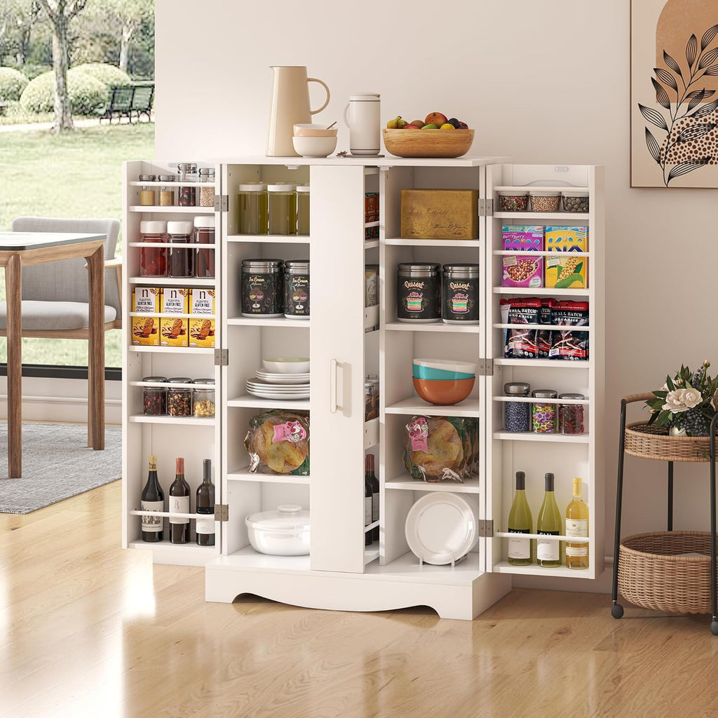 White Kitchen Pantry Cabinet with Drawer and Adjustable Shelves E961