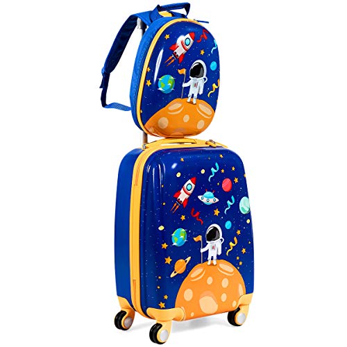 2Pc Kid Carry On Luggage Set, 12" & 18" Suitcase with 4 Spinner Wheels D7283
