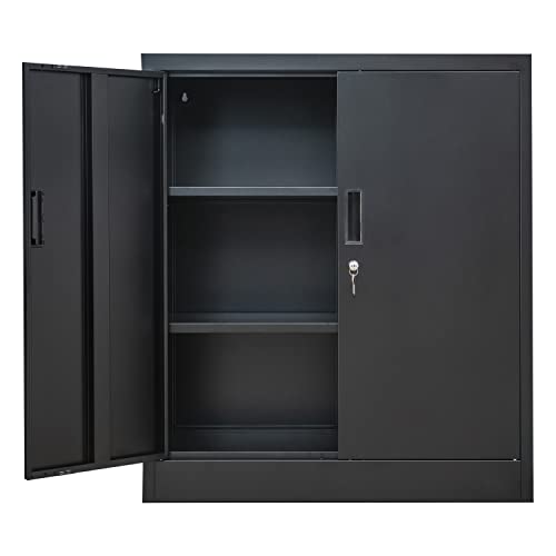 Black 36.2" H Metal Storage Cabinet with Shelves and Doors G52171