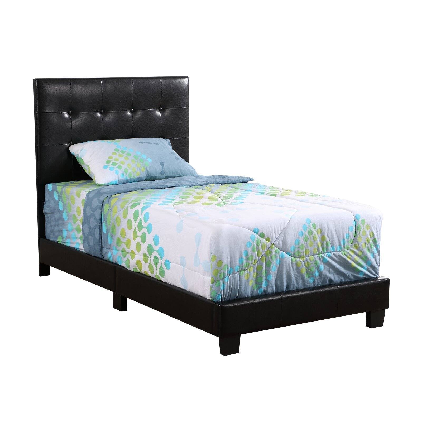 Black Faux Leather Twin Bed Q611795