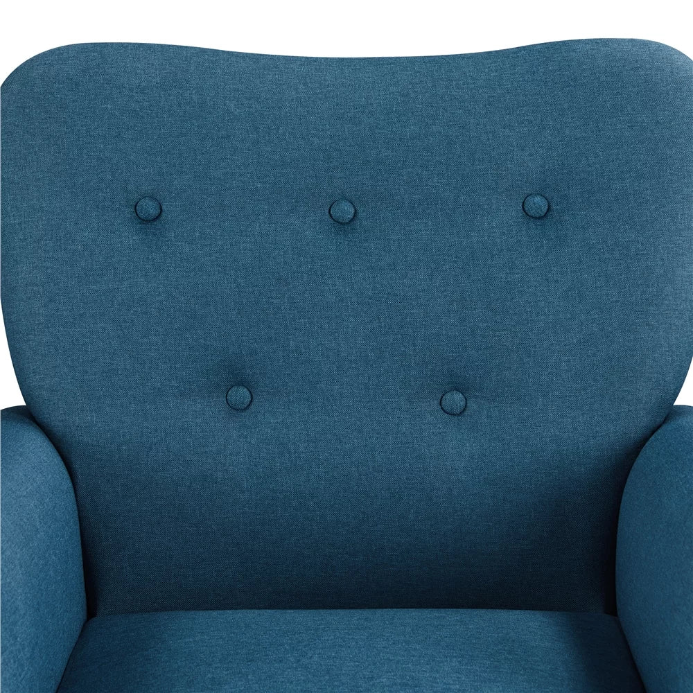 Navy Blue Upholstered Accent Chair with Wooden Leg E2860