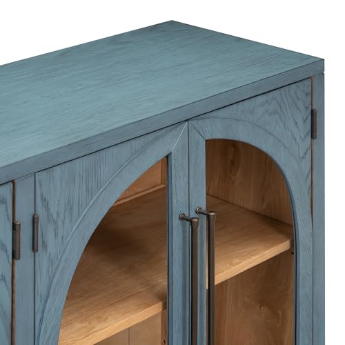 Black Large Sideboard Cabinet with 4 Glass Doors E1361