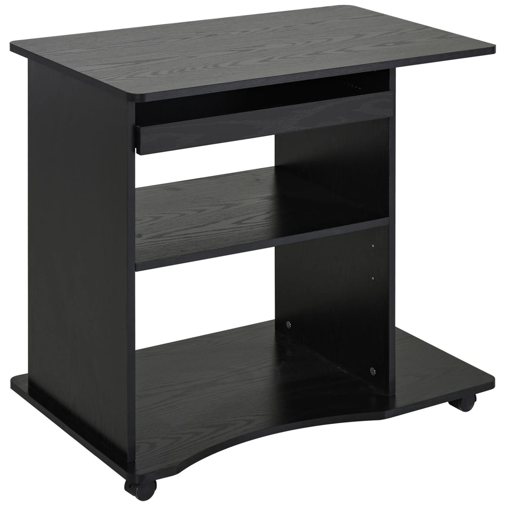 Black Mobile Computer Desk with Keyboard Tray K231