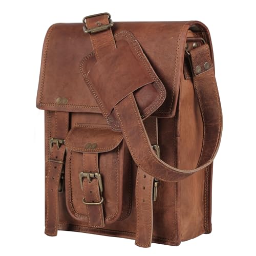 Brown 11 inches Leather Crossbody Bag H877