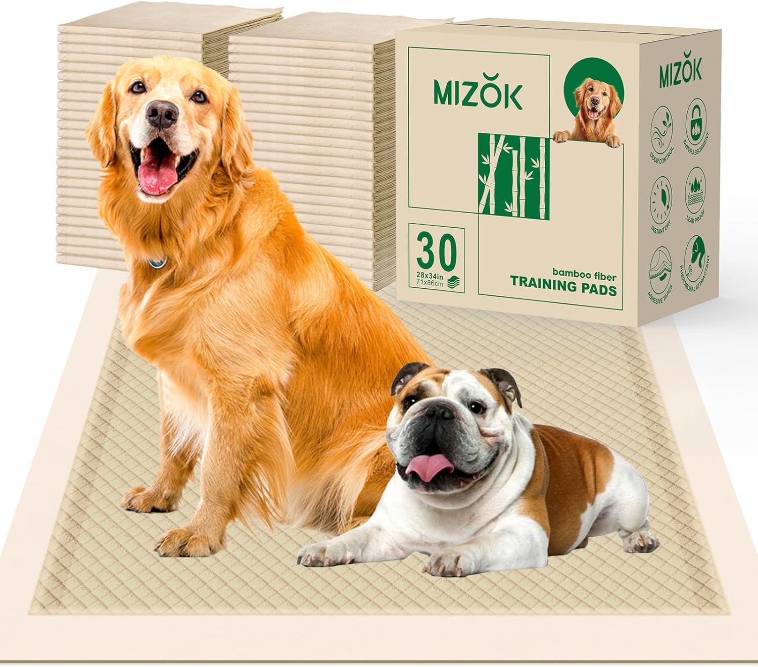 Bamboo Dog Training Pads, 28x34in Extra Large, 30 Counts N819467