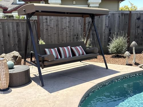 Grey 3-seat Outdoor Swing Chair with Canopy and Cup Holder D846430