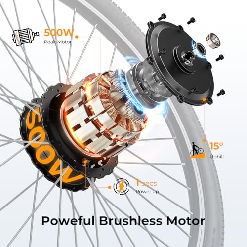 Electric Bike with 500W Motor, 40 Miles Range, 20 MPH, 360Wh Battery, 7-Speed, 26" Tires, Front Fork Suspension V301632
