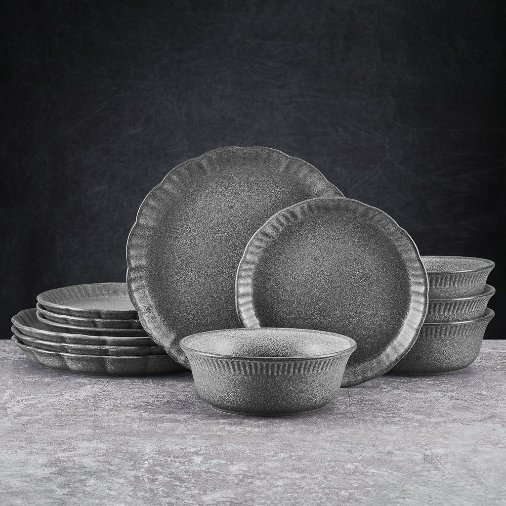 12 Piece Gray Dinnerware Set B1156