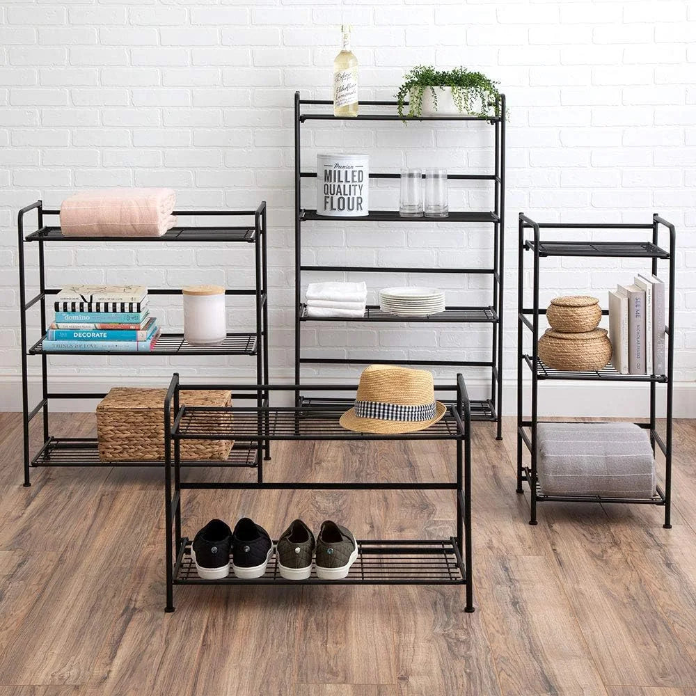 Black Metal 4 Shelves Folding Bookcase E9284