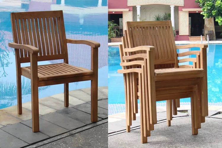 11 Pc Teak Dining Set with 118" Oval Table and 10 Stacking Arm Chairs D3609