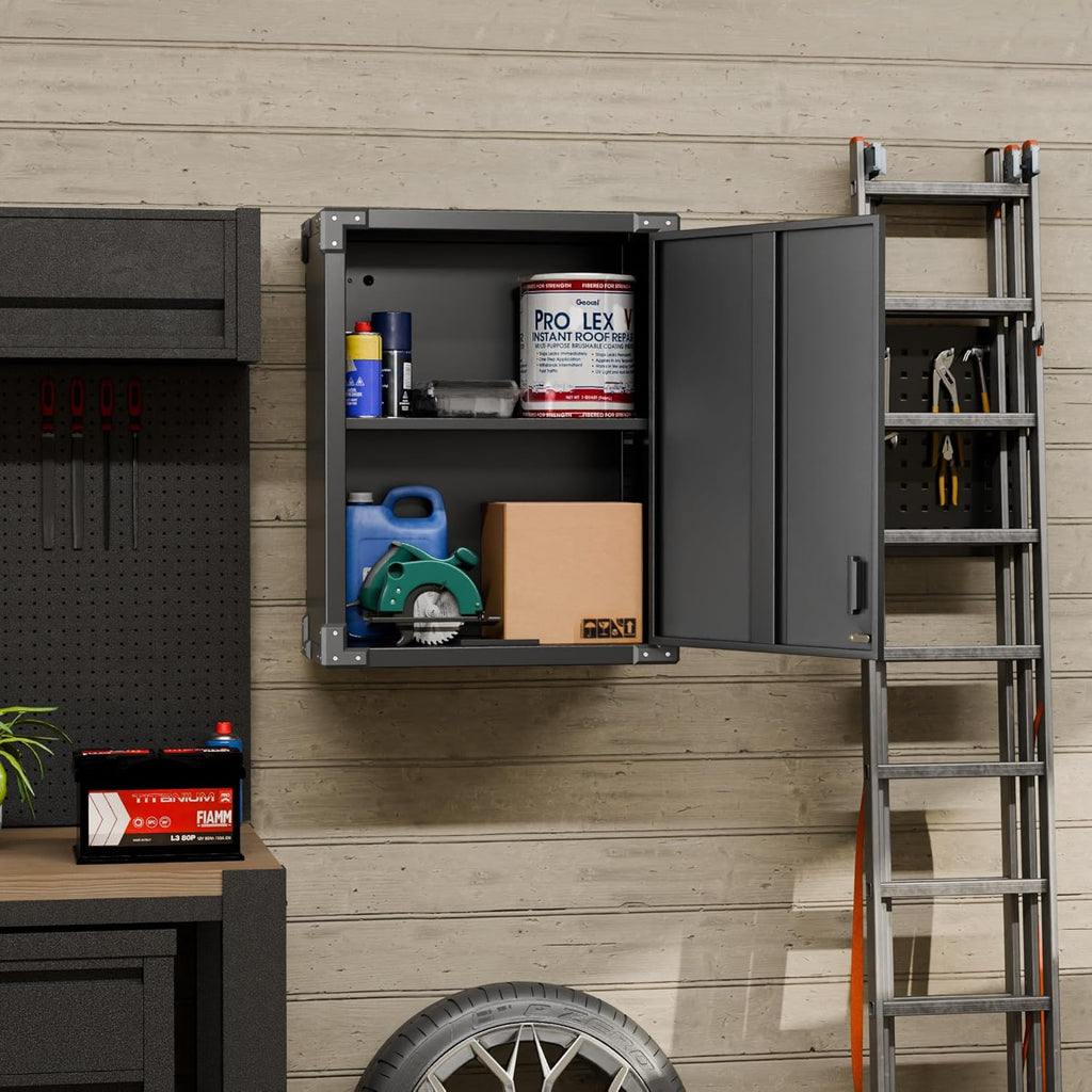 Black Metal Wall Cabinet with Locking Door and Adjustable Shelf N308899