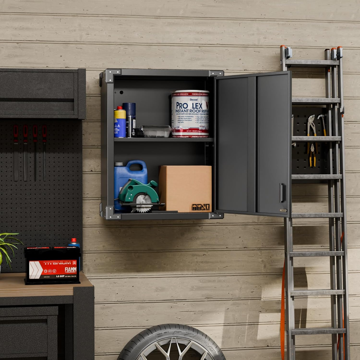 Black Metal Wall Cabinet with Locking Door and Adjustable Shelf N308899
