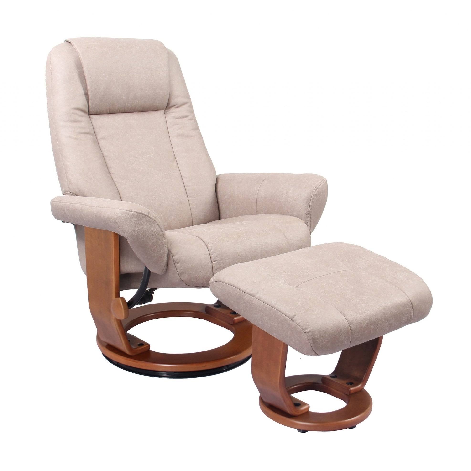 Sandy Beige Swivel Recliner and Ottoman Set N319577