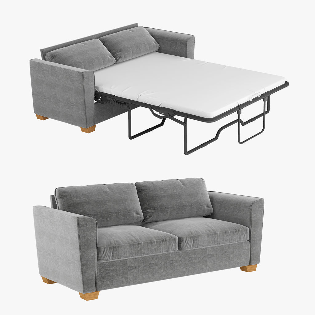 Grey Velvet Full Size Pull Out Sofa Bed with Foam Mattress R6077