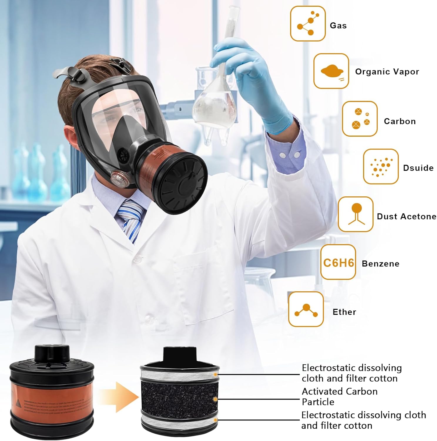 Reusable Full Face Gas Mask with 40mm Activated Carbon Filter K4115
