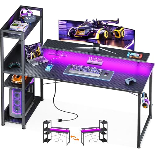 40 Inch Carbon Fiber Black Gaming Desk with USB Charging Port and LED Lights M305