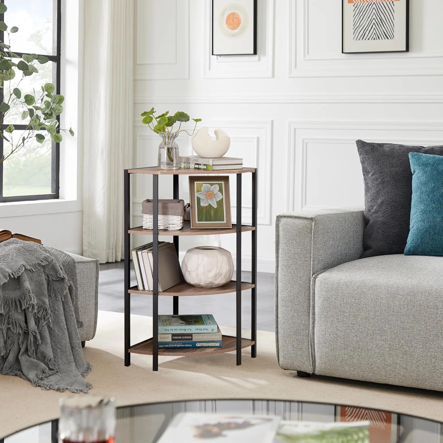 4-Tier Corner Bookshelf Ladder Shelf O335