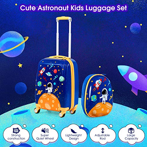 2Pc Kid Carry On Luggage Set, 12" & 18" Suitcase with 4 Spinner Wheels D7283