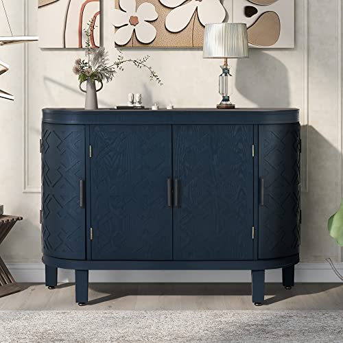 Grey Wooden Buffet Cabinet with Antique Pattern Doors B434