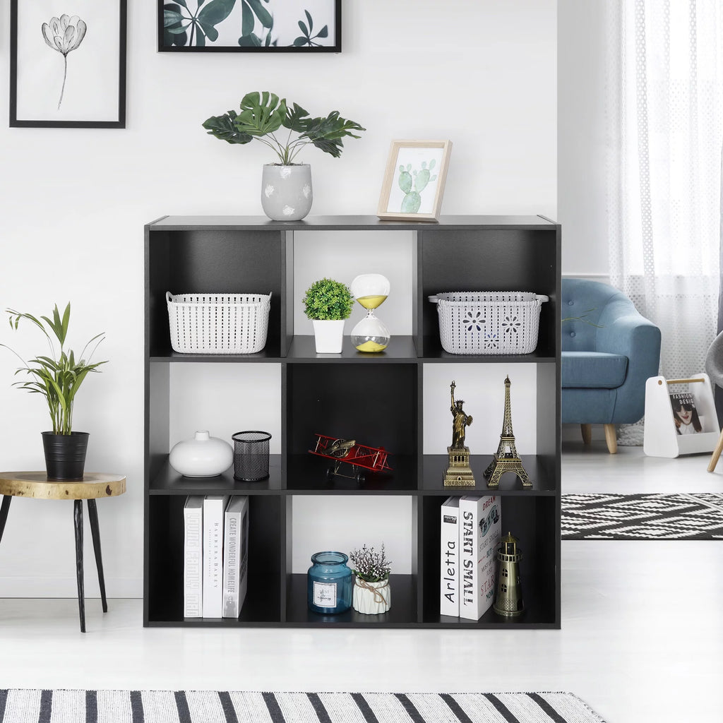 3-Tier 9 Cube Storage Organizer Wood Bookcase Bookshelf Black T6649