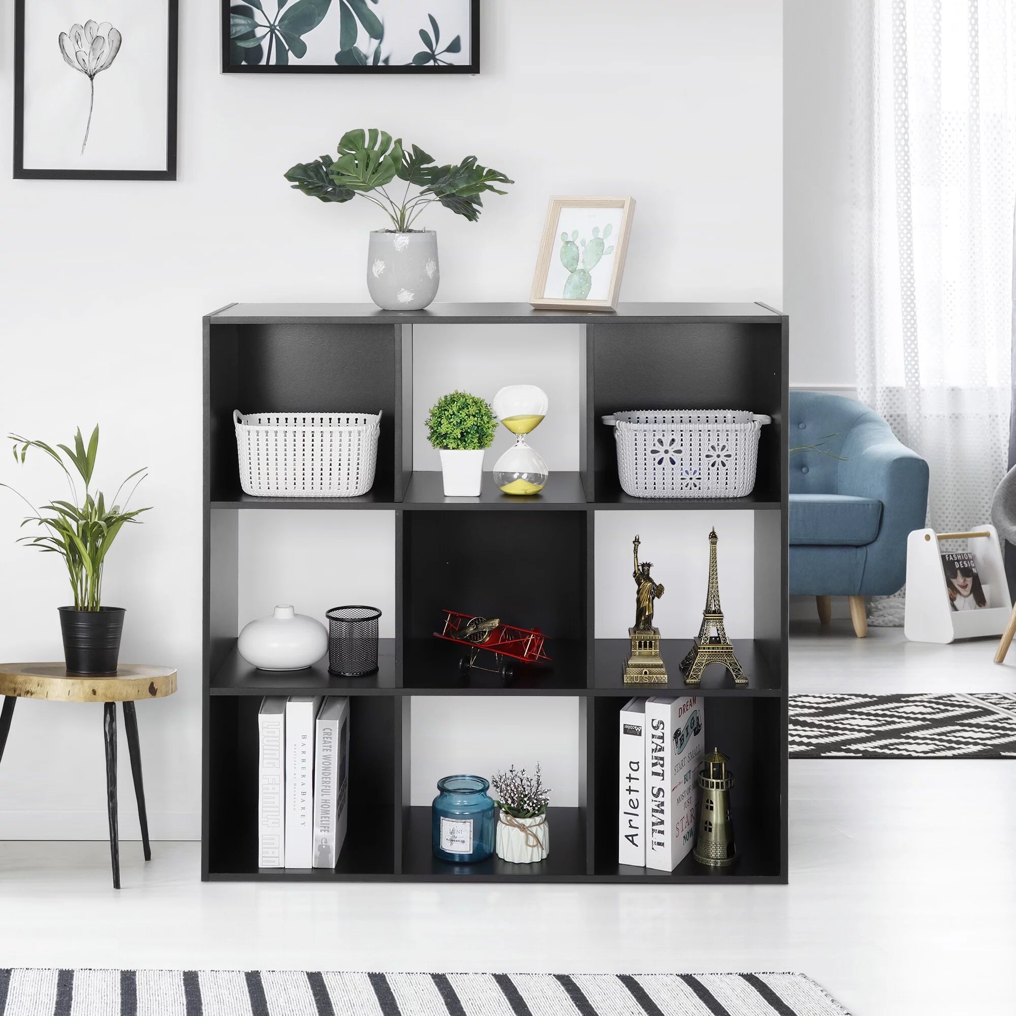 3-Tier 9 Cube Storage Organizer Wood Bookcase Bookshelf Black T6649