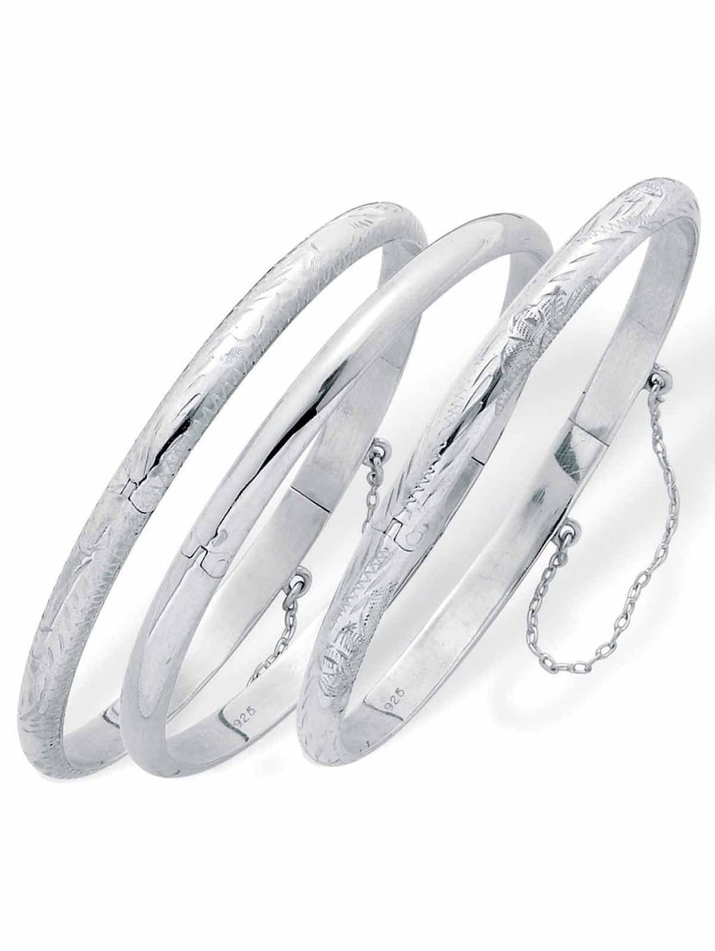 Polished Engraved Floral Three-Piece Bangle Set in Yellow Gold-Plated or Sterling Silver L362