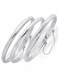 Polished Engraved Floral Three-Piece Bangle Set in Yellow Gold-Plated or Sterling Silver L362