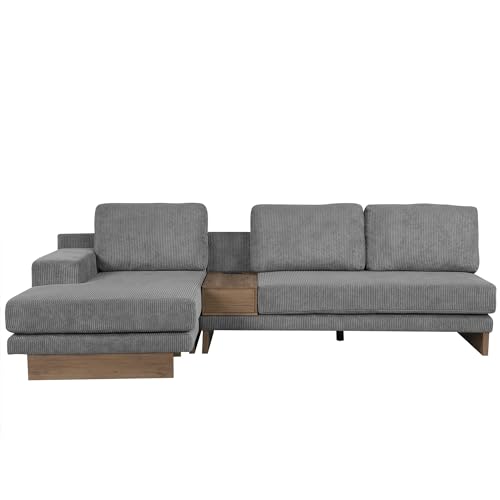 114" L-Shaped Sectional Sofa with Storage Drawer and Reversible Chaise Lounge (Grey) W5469