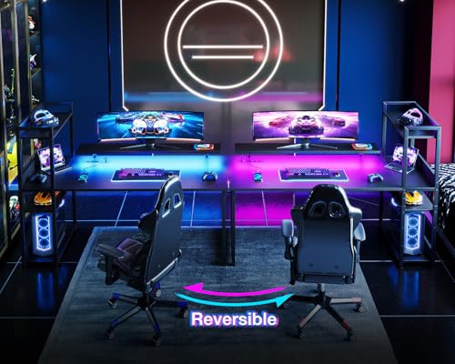 40 Inch Carbon Fiber Black Gaming Desk with USB Charging Port and LED Lights M305