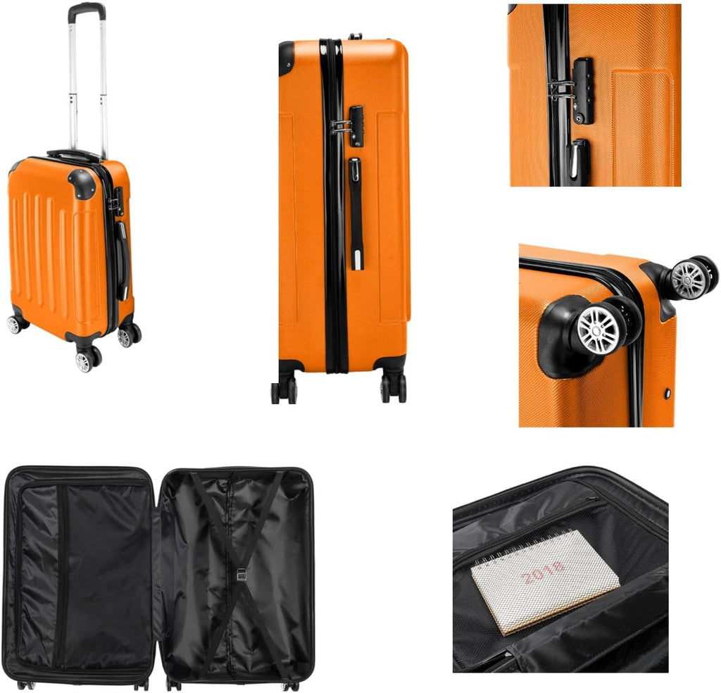 3 Piece Set Hardside Roller Suitcase 20" / 24" / 28" Set, Orange, Blue O77292