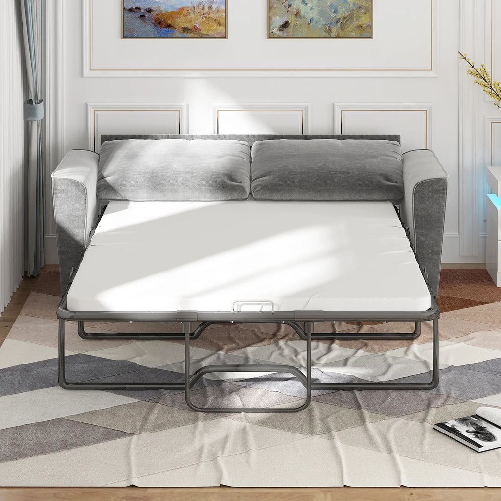 Grey Velvet Full Size Pull Out Sofa Bed with Foam Mattress R6077