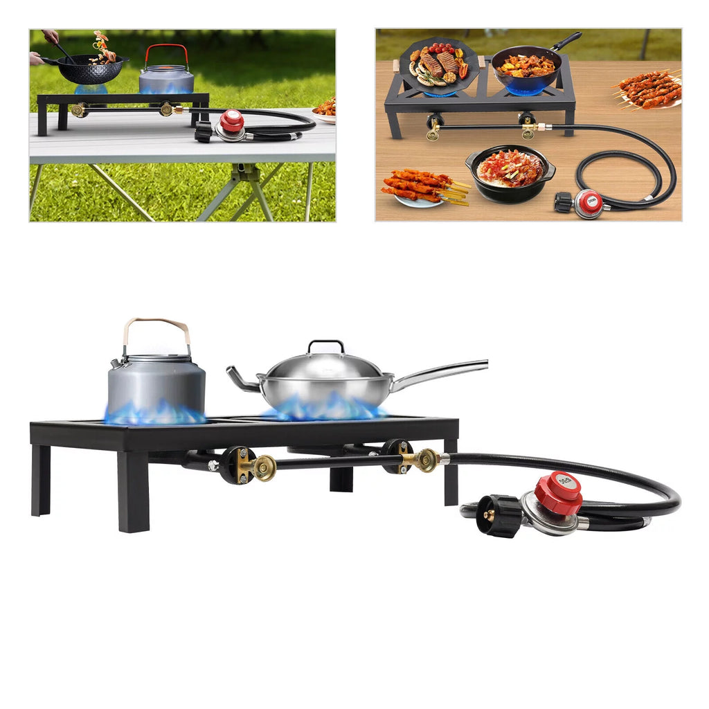 Double Propane Gas Burner Stove with Regulator Hose V874387